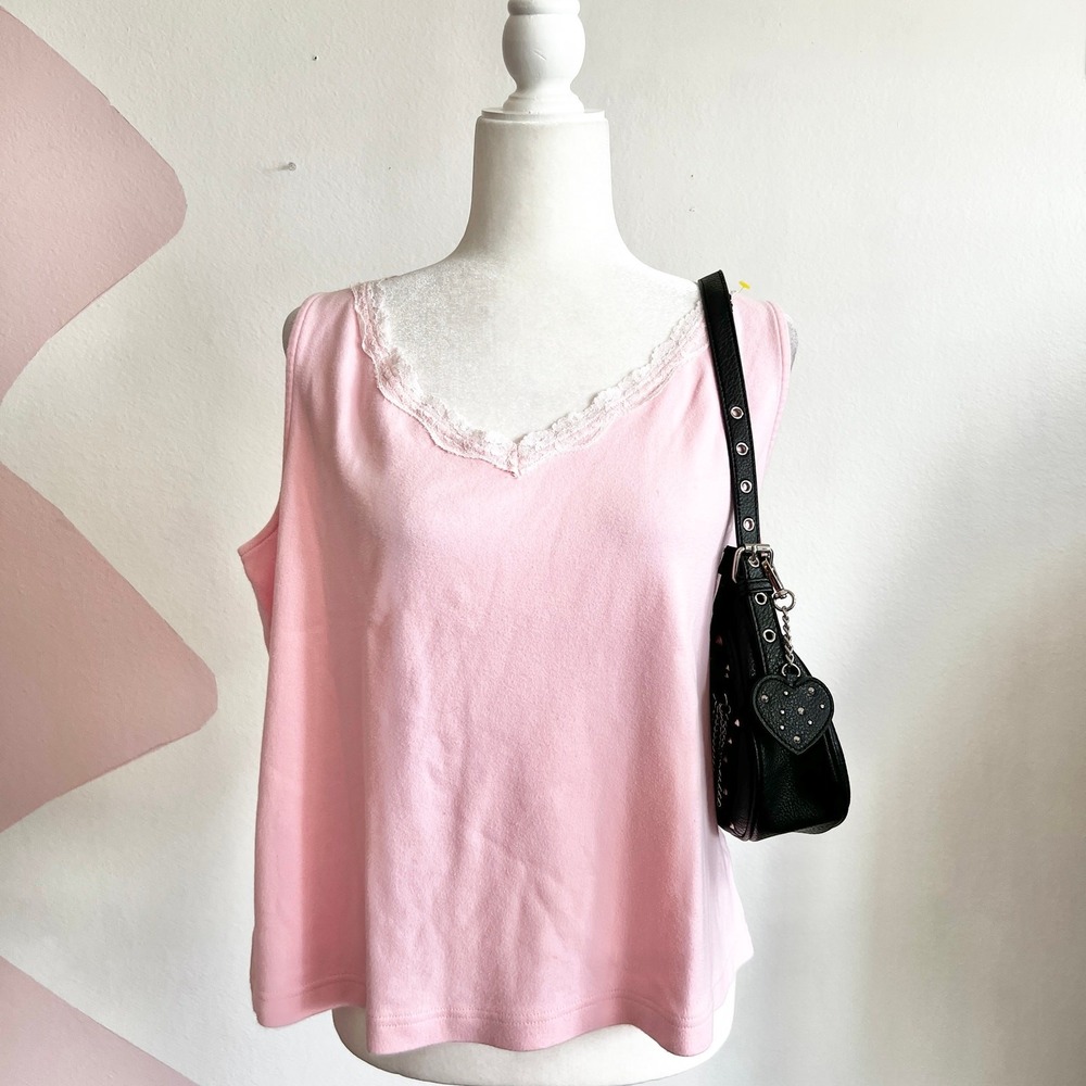 Women's Pink Lace-Trim Tank Top